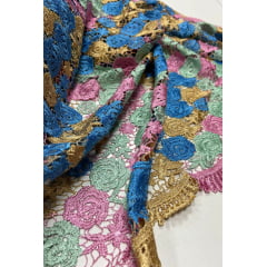 Renda Guipir Verão Multicolor Tons de Verde Tiffany/Rosa/Azul Turquesa