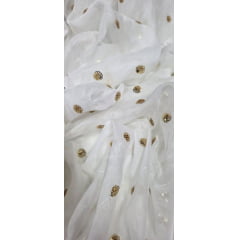 Chiffon bordado indiano com fio metálico - Comprimento 2 m x Largura 1,40 m