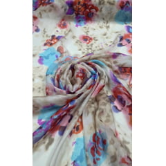 Chiffon de Seda Pura Estampado Floral 01