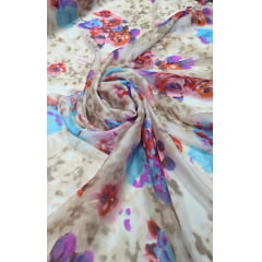 Chiffon de Seda Pura Estampado Floral 01