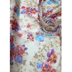 Chiffon de Seda Pura Estampado Floral 01