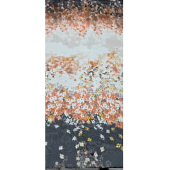 Chiffon de Seda Pura Estampado Floral Laranja e Preto 06