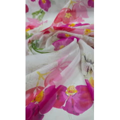 Chiffon de Seda Pura Estampado Floral Pink 05