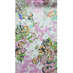 Chiffon de Seda Pura Estampado Floral Rosa 02