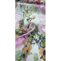 Chiffon de Seda Pura Estampado Floral Rosa 02