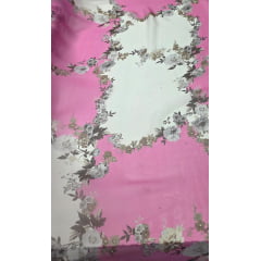 Chiffon de Seda Pura Estampado Floral Rosa e Branco 10