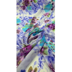 Chiffon de Seda Pura Estampado Floral Roxo 03
