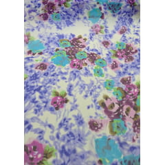 Chiffon de Seda Pura Estampado Floral Roxo 03