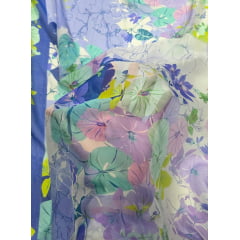 Chiffon de Seda Pura Estampado Floral Tons de Lilás e Branco 12