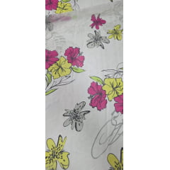 Seda pura floral fundo cinza - Comprimento 2 m x Largura 1,40 m