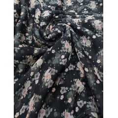 Seda pura floral fundo preto   - Comprimento 2 m x Largura 1,40 m 