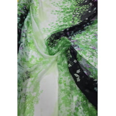 Seda pura floral preto e verde  - Comprimento 2 m x Largura 1,40 m 