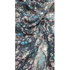 Seda Pura Mini flores com azul e rose - Comprimento 2 m x Largura 1,40 m Seda Pura Mini flores com azul e rose - Comprimento 2 m x Largura 1,40 m