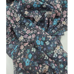 Seda Pura Mini flores com azul e rose - Comprimento 2 m x Largura 1,40 m
