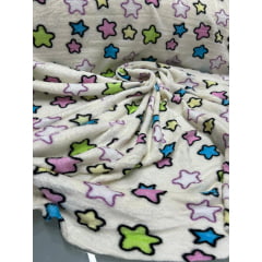 Ultra Soft Fleece Estampada Estrelas Coloridas Fundo Creme