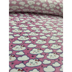 Ultra Soft Fleece Estampada Nuvens Fundo Rosa