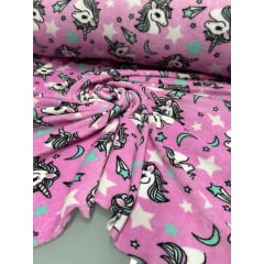 Ultra Soft Fleece Estampada Unicórnios Fundo Rosa