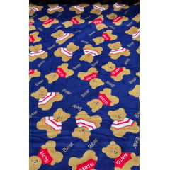 Ultra Soft Fleece Estampada Ursos Fundo Azul Marinho