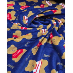 Ultra Soft Fleece Estampada Ursos Fundo Azul Marinho