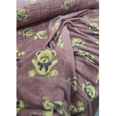 Ultra Soft Fleece Estampada Ursos Fundo Rosê Escuro