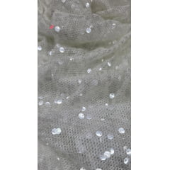 Tela Arrastão Fancy com Foil e Bordado em Paetês Transparentes Branco
