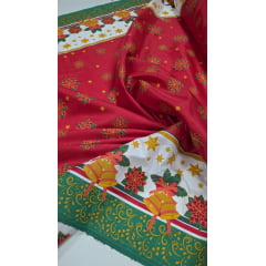 Tergal Natalino Flores Barrado Fundo Vermelho 10 Tergal Natalino Flores Barrado Fundo Vermelho 10