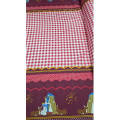 Tergal Natalino Xadrez  Barrado Fundo Vermelho 09