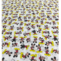 Tricoline Estampada Coleção Disney Mickey Fundo Branco 100% Algodão