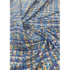 Tricoline Estampada Tweed Multicolor Azul 100% Algodão