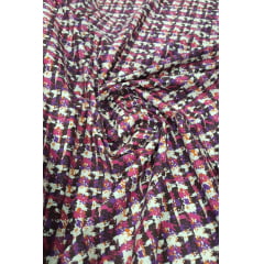 Tricoline Estampada Tweed Multicolor Pink 100% Algodão