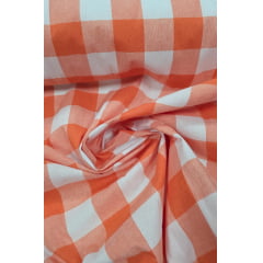 Tricoline Pesada Fio Tinto Vichy Estampada Xadrez Laranja e Branco