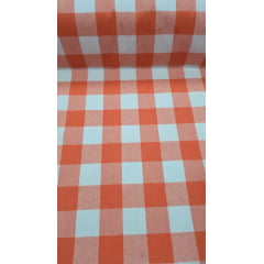 Tricoline Pesada Fio Tinto Vichy Estampada Xadrez Laranja e Branco