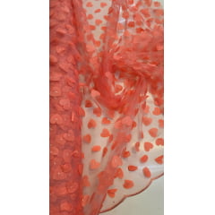 Tule Bordado Alegra 3D Coração Coral Tule Bordado Alegra 3D Coração Coral