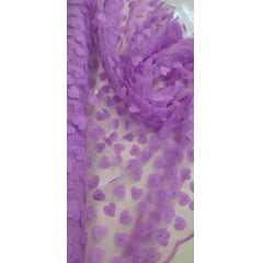 Tule Bordado Alegra 3D Coração Lilás Tule Bordado Alegra 3D Coração Lilás