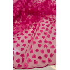 Tule Bordado Alegra 3D Coração Pink