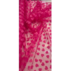 Tule Bordado Alegra 3D Coração Pink Tule Bordado Alegra 3D Coração Pink