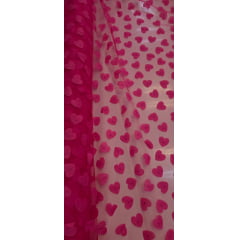 Tule Bordado Alegra 3D Coração Pink