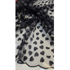 Tule Bordado Alegra 3D Coração Preto