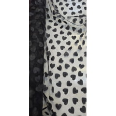 Tule Bordado Alegra 3D Coração Preto