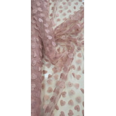 Tule Bordado Alegra 3D Coração Rosê Tule Bordado Alegra 3D Coração Rosê