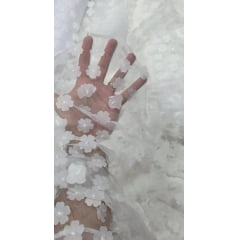 Tule Bordado Alegra 3D Margaridas Branco