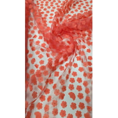 Tule Bordado Alegra 3D Margaridas Coral
