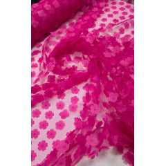Tule Bordado Alegra 3D Margaridas Pink Tule Bordado Alegra 3D Margaridas Pink