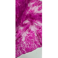 Tule Bordado com Bico Fucsia 144