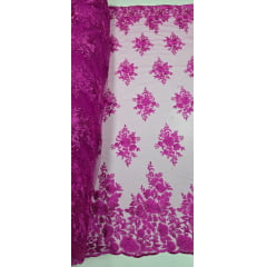 Tule Bordado com Bico Fucsia 144