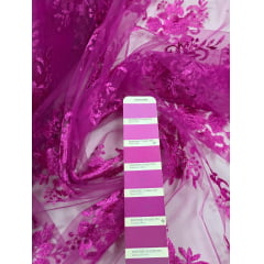 Tule Bordado com Bico Fucsia 144