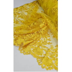 Tule Bordado com Bico Amarelo Ouro  13 