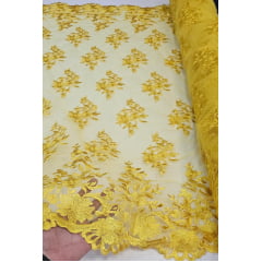 Tule Bordado com Bico Amarelo Ouro  13 