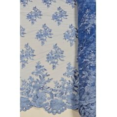 Tule Bordado com Bico Azul Jeans  13 