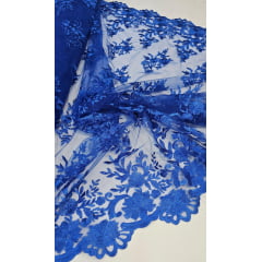 Tule Bordado com Bico Azul Royal  13 